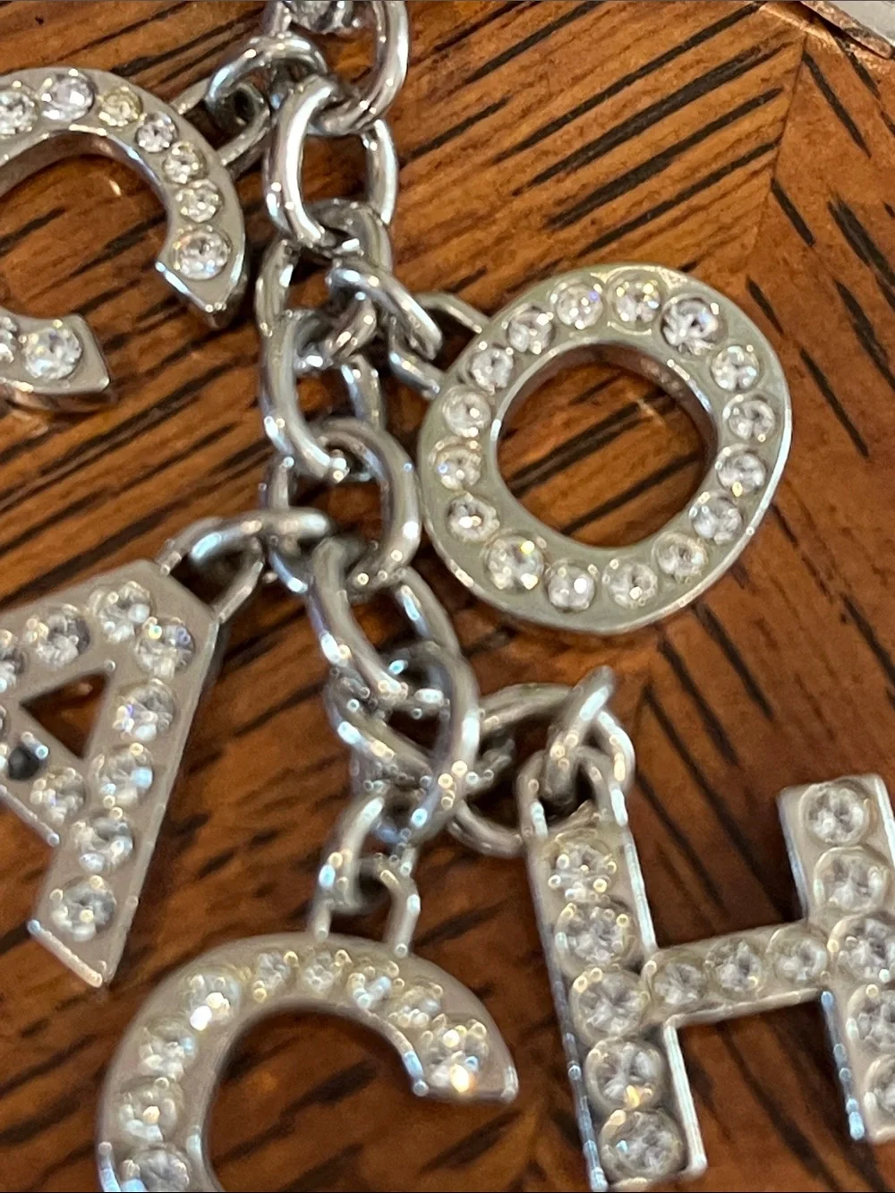 Coach Signature Crystal Letter Silver Key Chain Fob Purse Charm